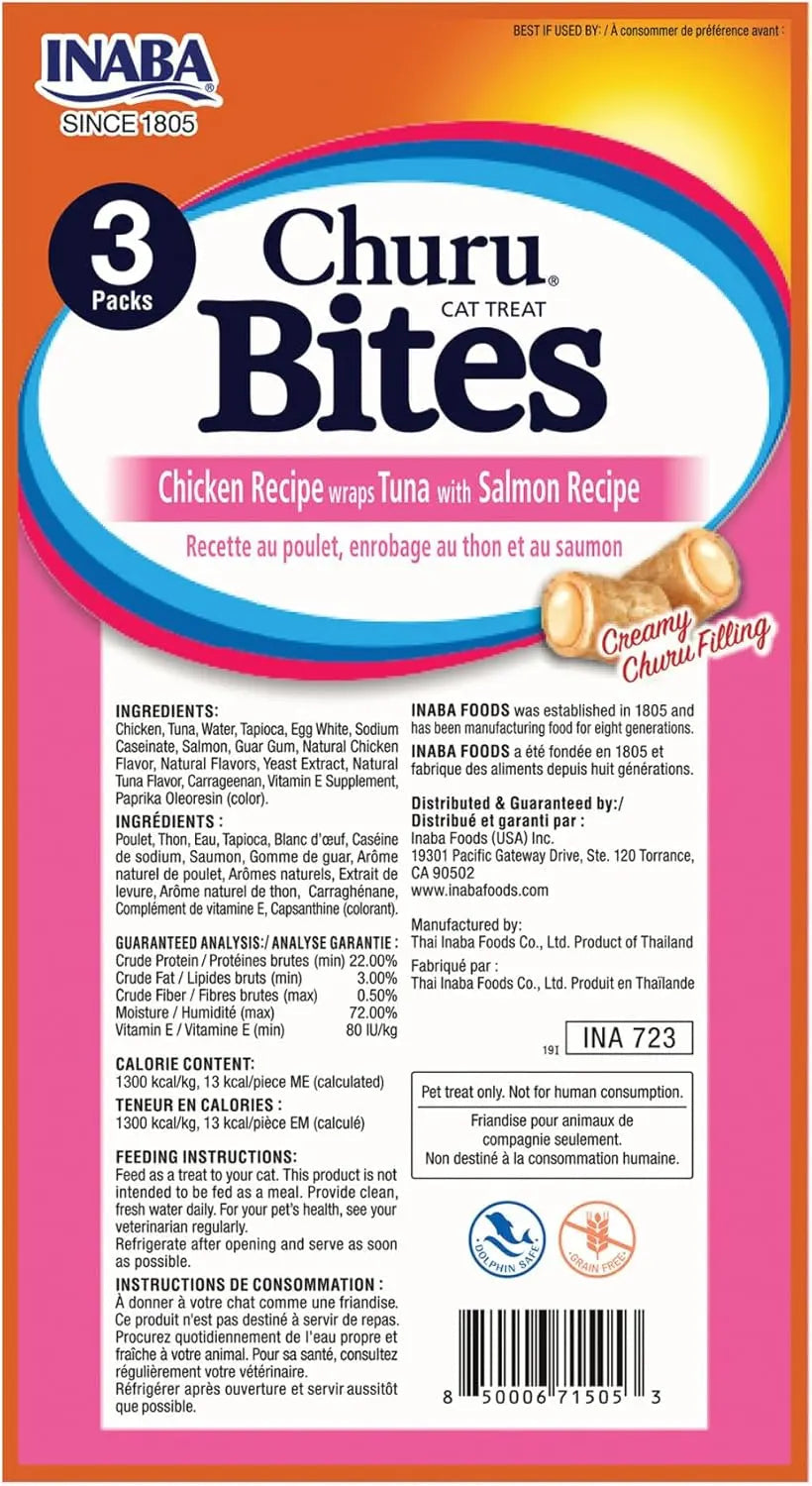INABA Churu Bites – Kipsnack Voor Katten – Zacht En Romig, Kipcoating – 36 Tubes Van 10g – Graanvrij, Zonder Kunstmatige Toevoegingen